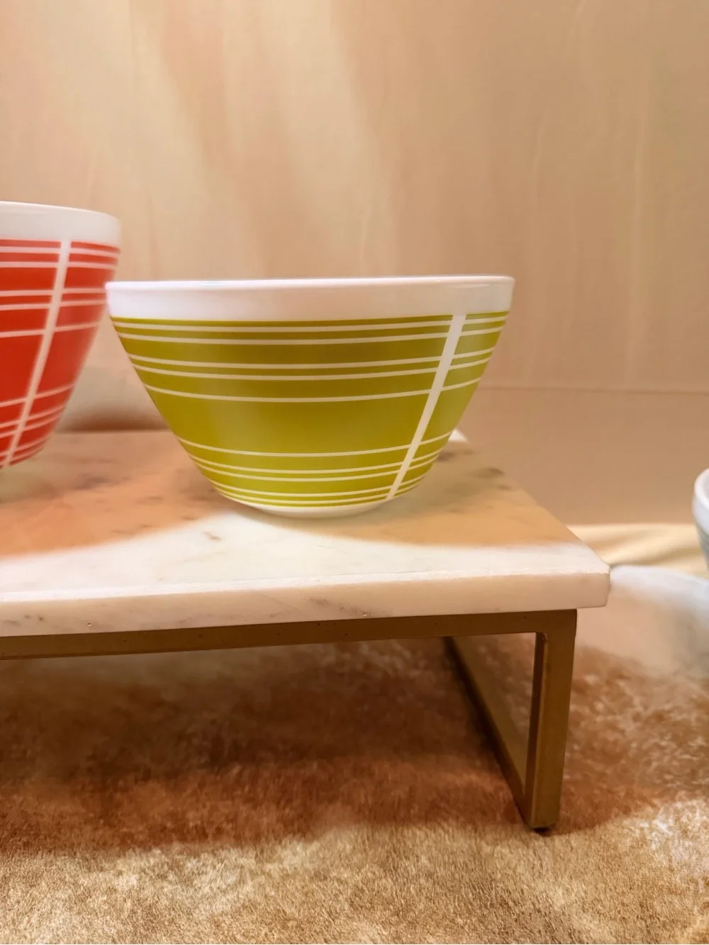 Pyrex Striped Nesting Mixing Bowls in Coral, Lime & Teal